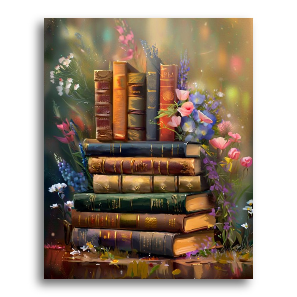 Vintage Floral Book Stack – Paint by Numbers Kit