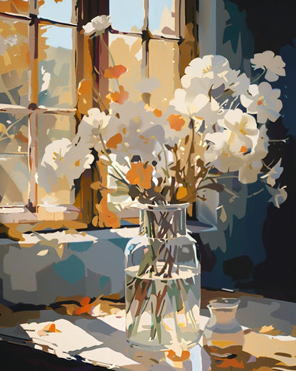 Sunlit White Flowers – Paint by Numbers Kit