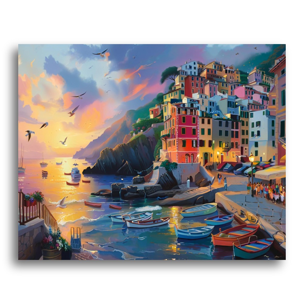 Sunset Coastal Village – Paint by Numbers Kit