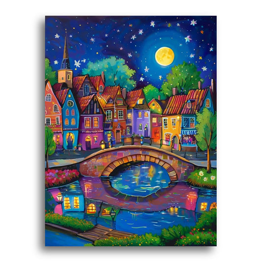 Moonlit Village Bridge – Paint by Numbers Kit