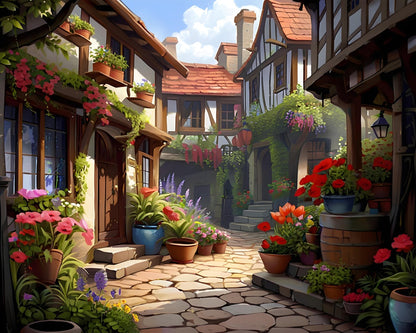 Charming Flowered Alley – Paint by Numbers Kit
