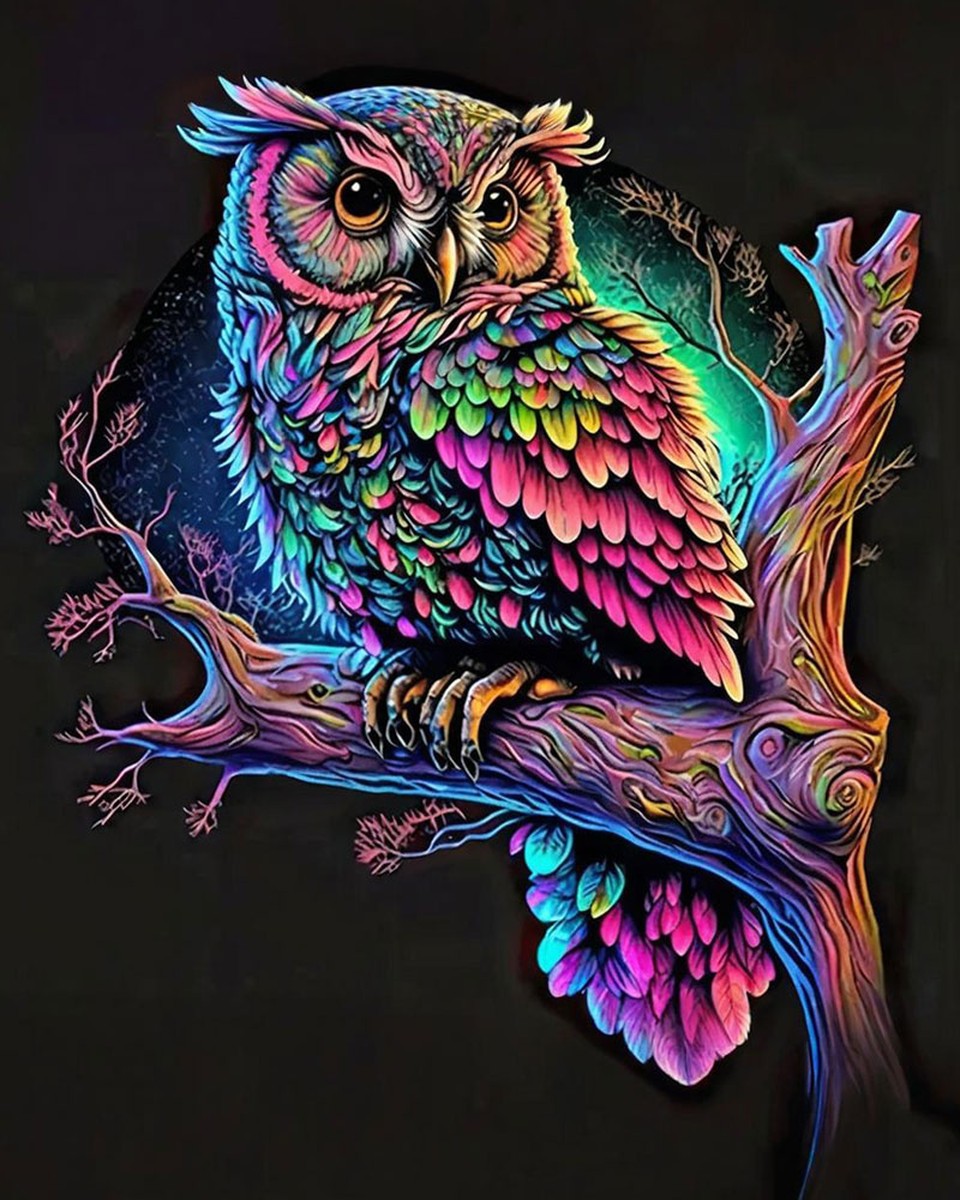 Vibrant Neon Owl – Paint by Numbers Kit