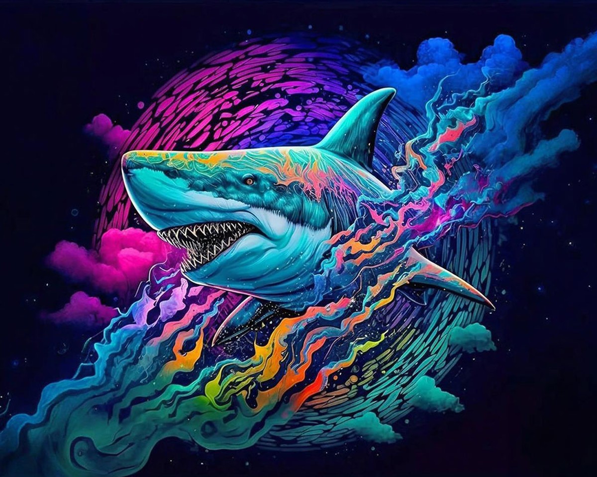 Cosmic Neon Shark – Paint by Numbers Kit