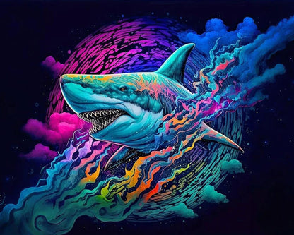 Cosmic Neon Shark – Paint by Numbers Kit