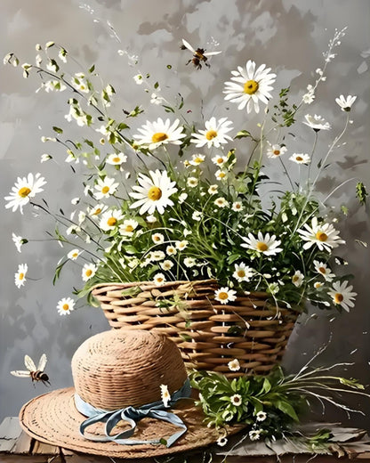 Daisy Basket with Bees – Paint by Numbers Kit