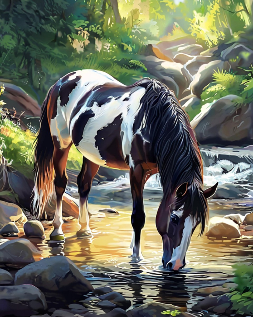 Sunlit Pinto Horse – Paint by Numbers Kit