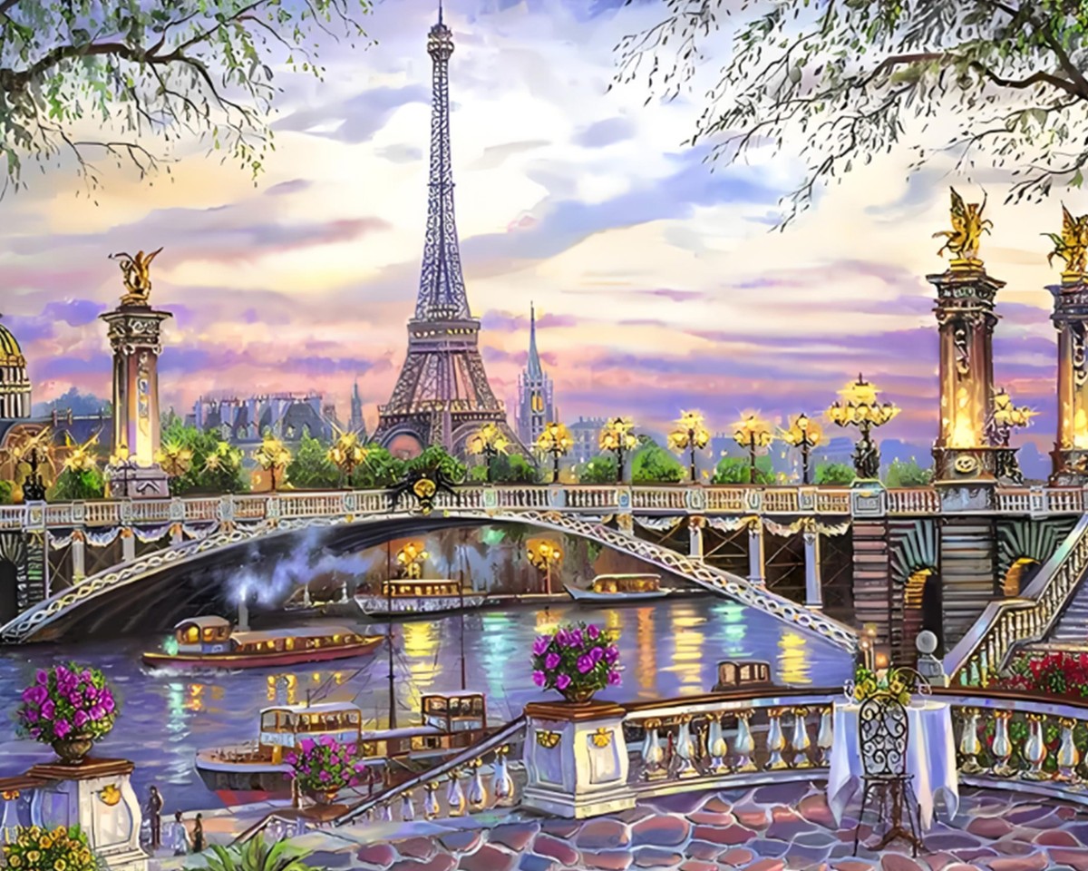Parisian Riverboats at Dusk – Paint by Numbers Kit