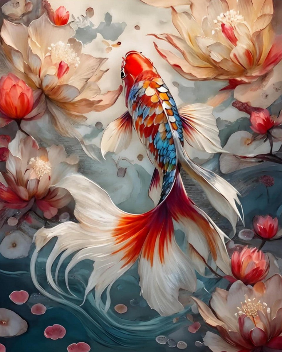 Elegant Koi and Blossoms – Paint by Numbers Kit