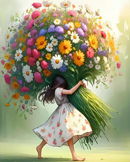 Girl Carrying Wildflowers – Paint by Numbers Kit