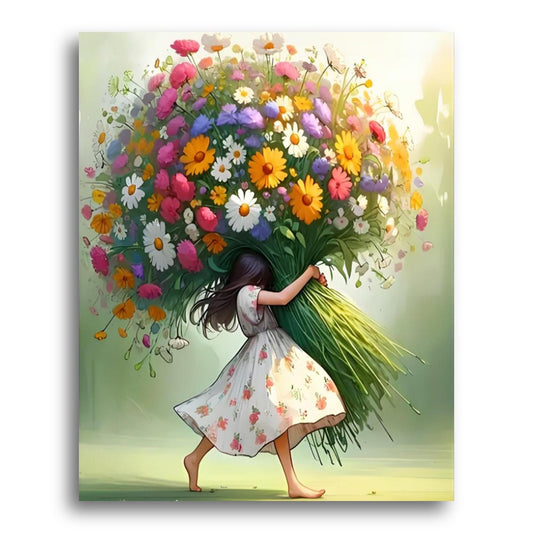 Girl Carrying Wildflowers – Paint by Numbers Kit