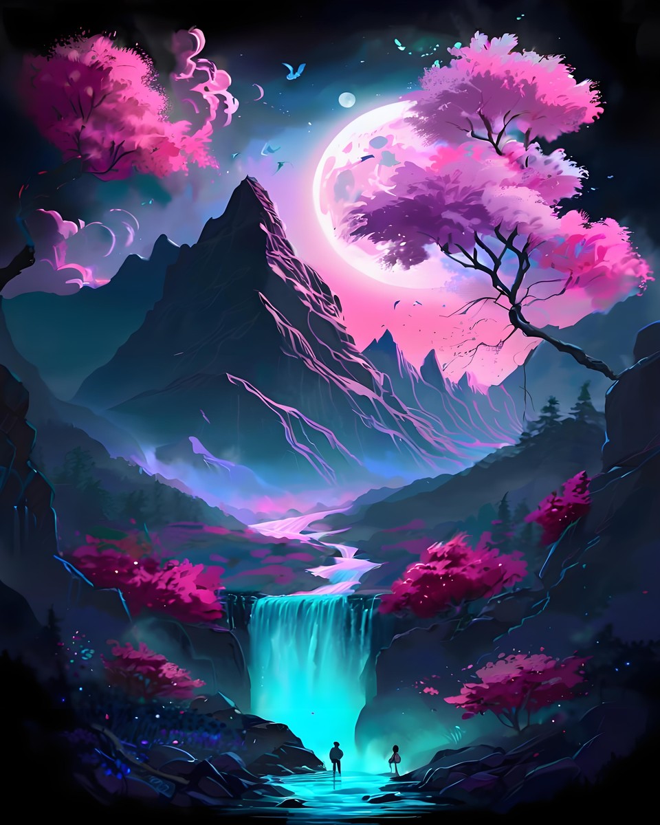 Moonlit Mountain Waterfall – Paint by Numbers Kit