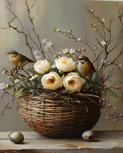 Birds and Rose Basket – Paint by Numbers Kit