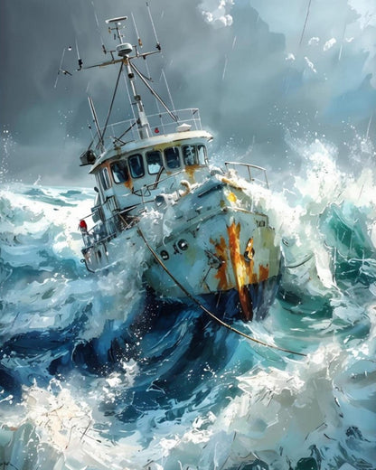Rusty Fishing Boat Storm – Paint by Numbers Kit