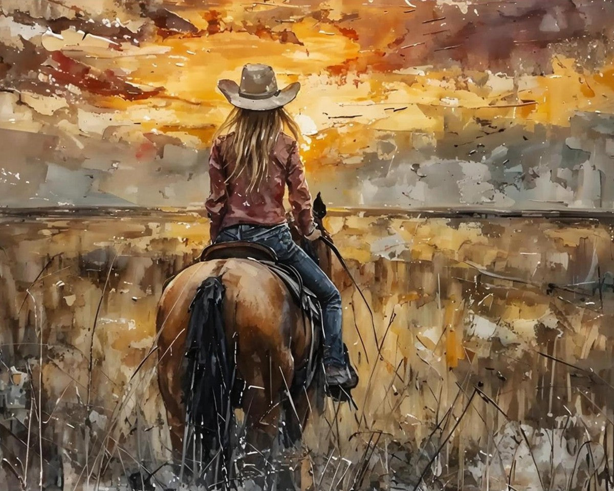 Sunset Rider on Horse – Paint by Numbers Kit