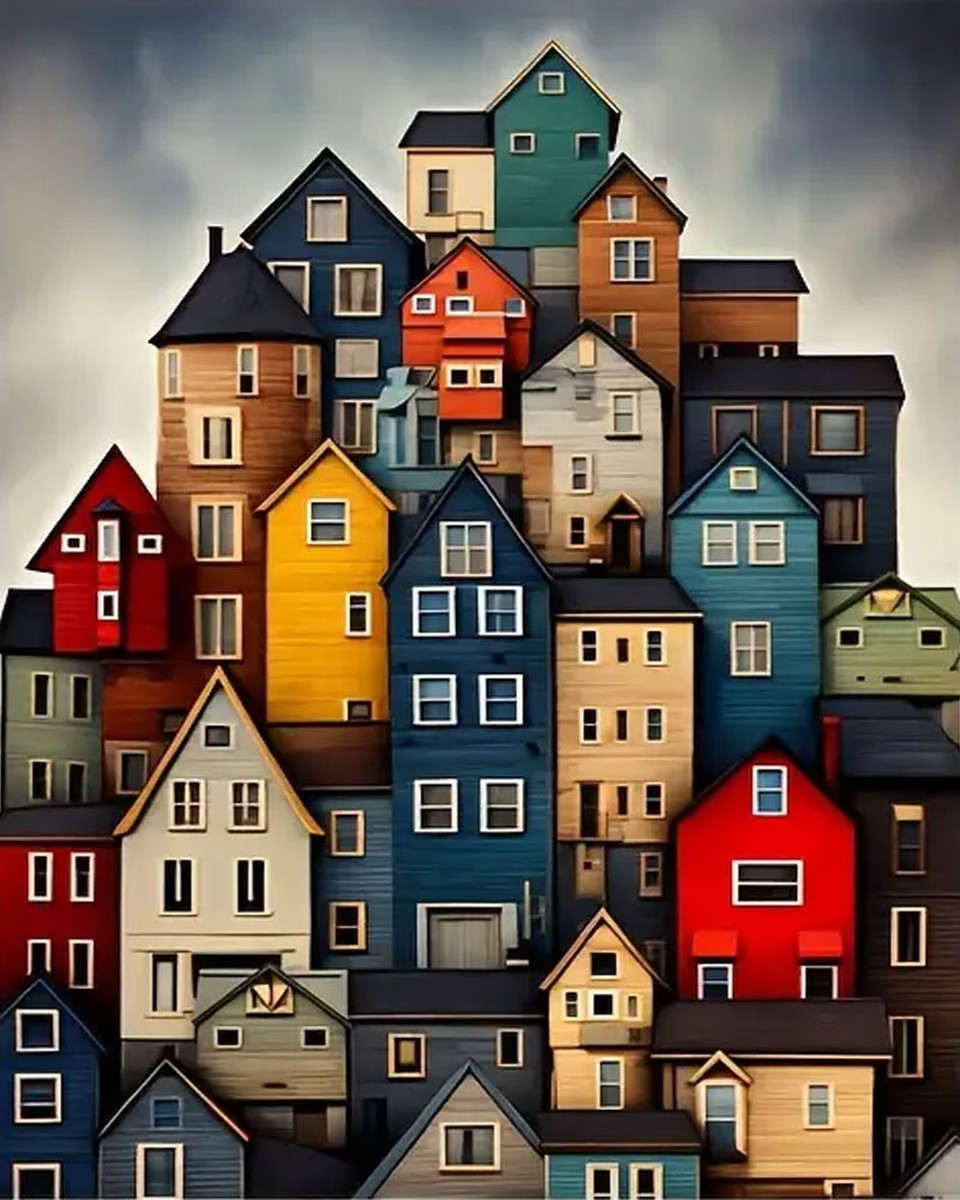 Colorful Stacked Houses – Paint by Numbers Kit