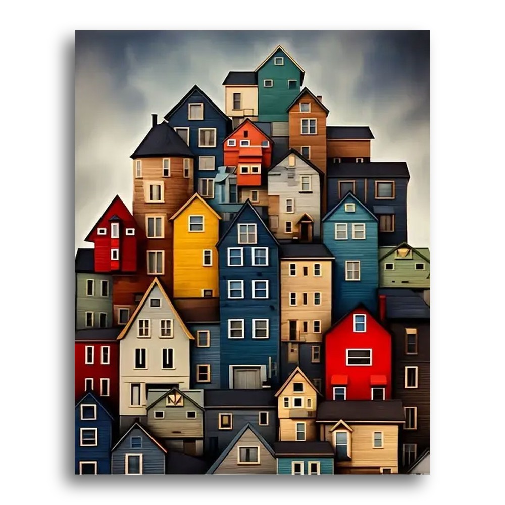 Colorful Stacked Houses – Paint by Numbers Kit
