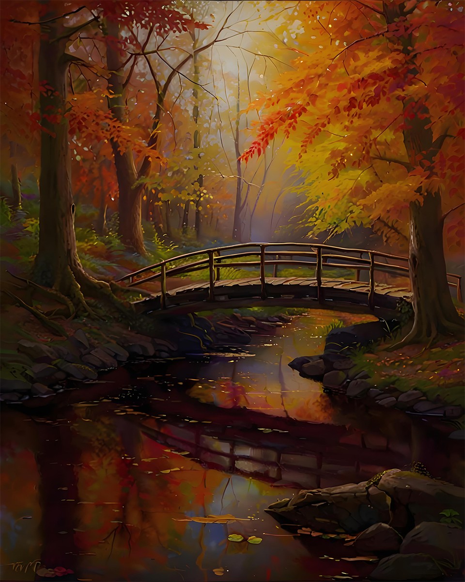Autumn Bridge Reflection – Paint by Numbers Kit