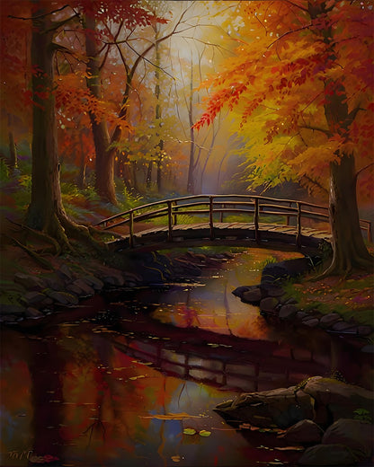 Autumn Bridge Reflection – Paint by Numbers Kit