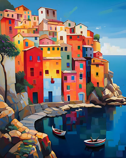 Coastal Village Boats – Paint by Numbers Kit