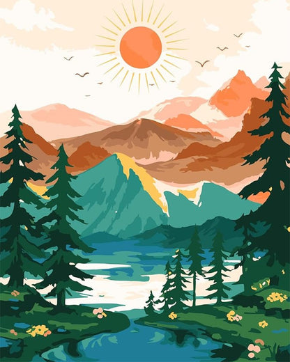 Sunlit Mountain Lake – Paint by Numbers Kit