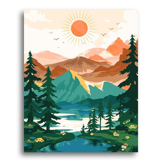Sunlit Mountain Lake – Paint by Numbers Kit