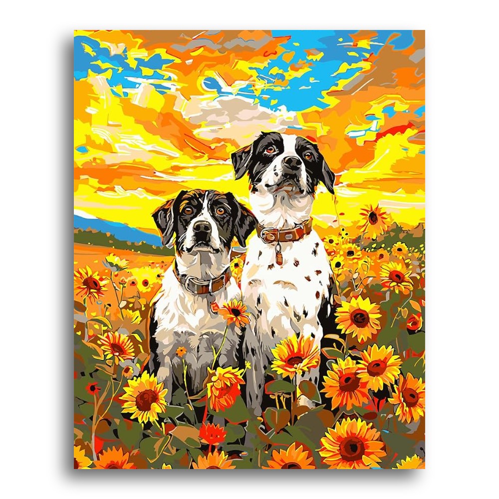 Sunset Dogs in Sunflowers – Paint by Numbers Kit