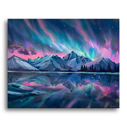 Aurora Over Mountain Lake – Paint by Numbers Kit
