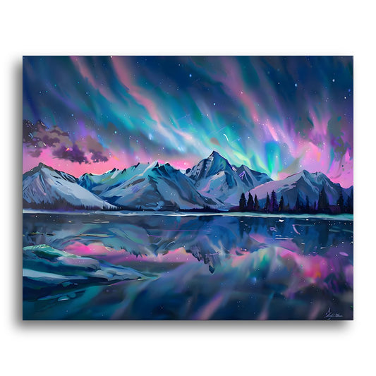 Aurora Over Mountain Lake – Paint by Numbers Kit