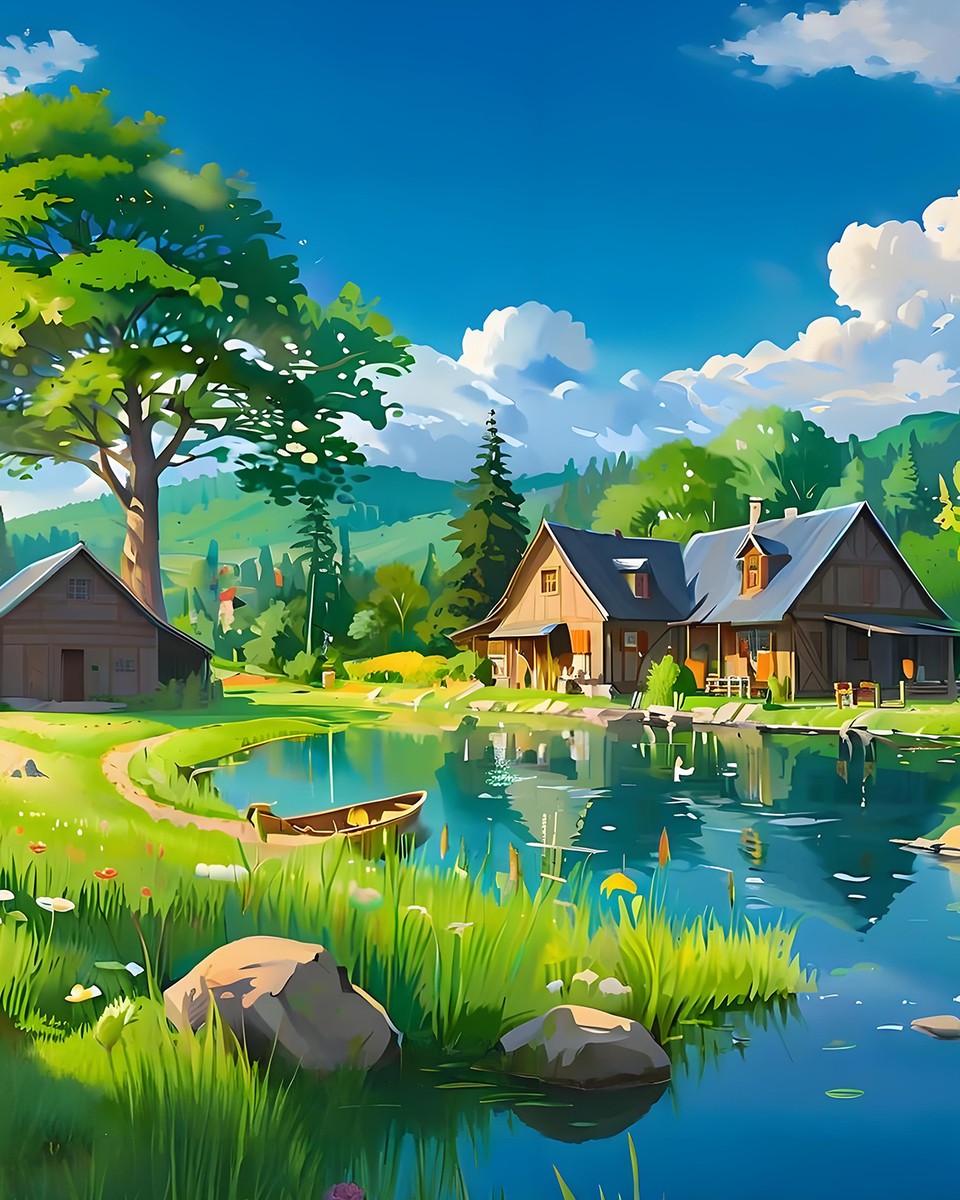 Tranquil Lakeside Cottage – Paint by Numbers Kit