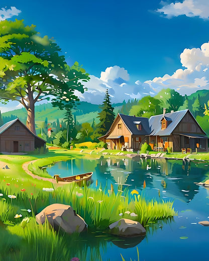 Tranquil Lakeside Cottage – Paint by Numbers Kit