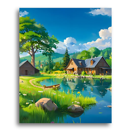 Tranquil Lakeside Cottage – Paint by Numbers Kit