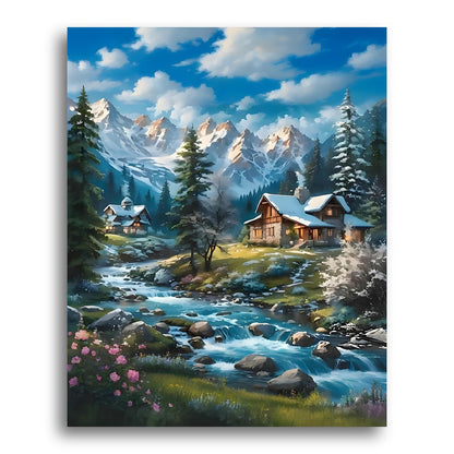 Mountain Stream Cottage – Paint by Numbers Kit