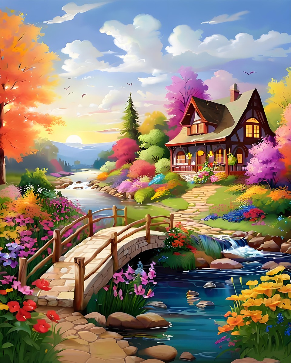 Sunset Cottage Garden – Paint by Numbers Kit
