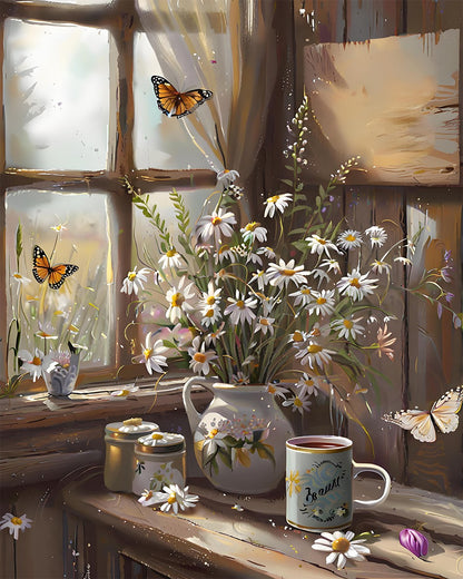 Daisy Bouquet with Butterflies – Paint by Numbers Kit