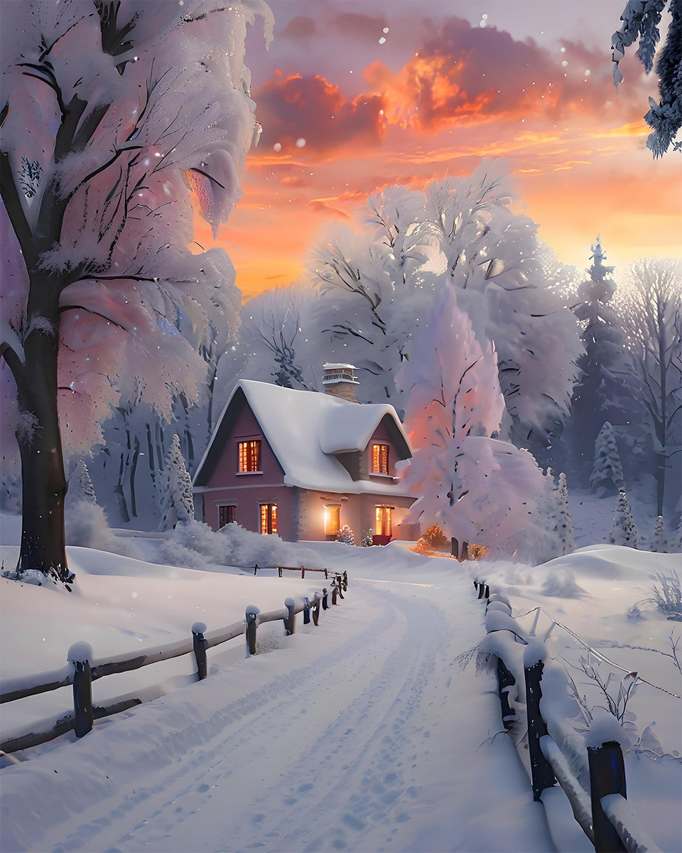 Winter Cottage Glow – Paint by Numbers Kit