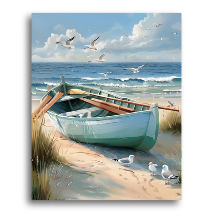 Seaside Rowboat and Gulls – Paint by Numbers Kit