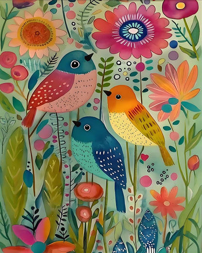 Colorful Garden Birds – Paint by Numbers Kit