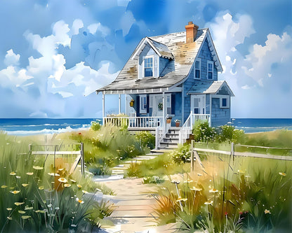 Coastal Blue Cottage – Paint by Numbers Kit