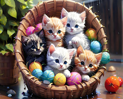 Playful Kittens Basket – Paint by Numbers Kit