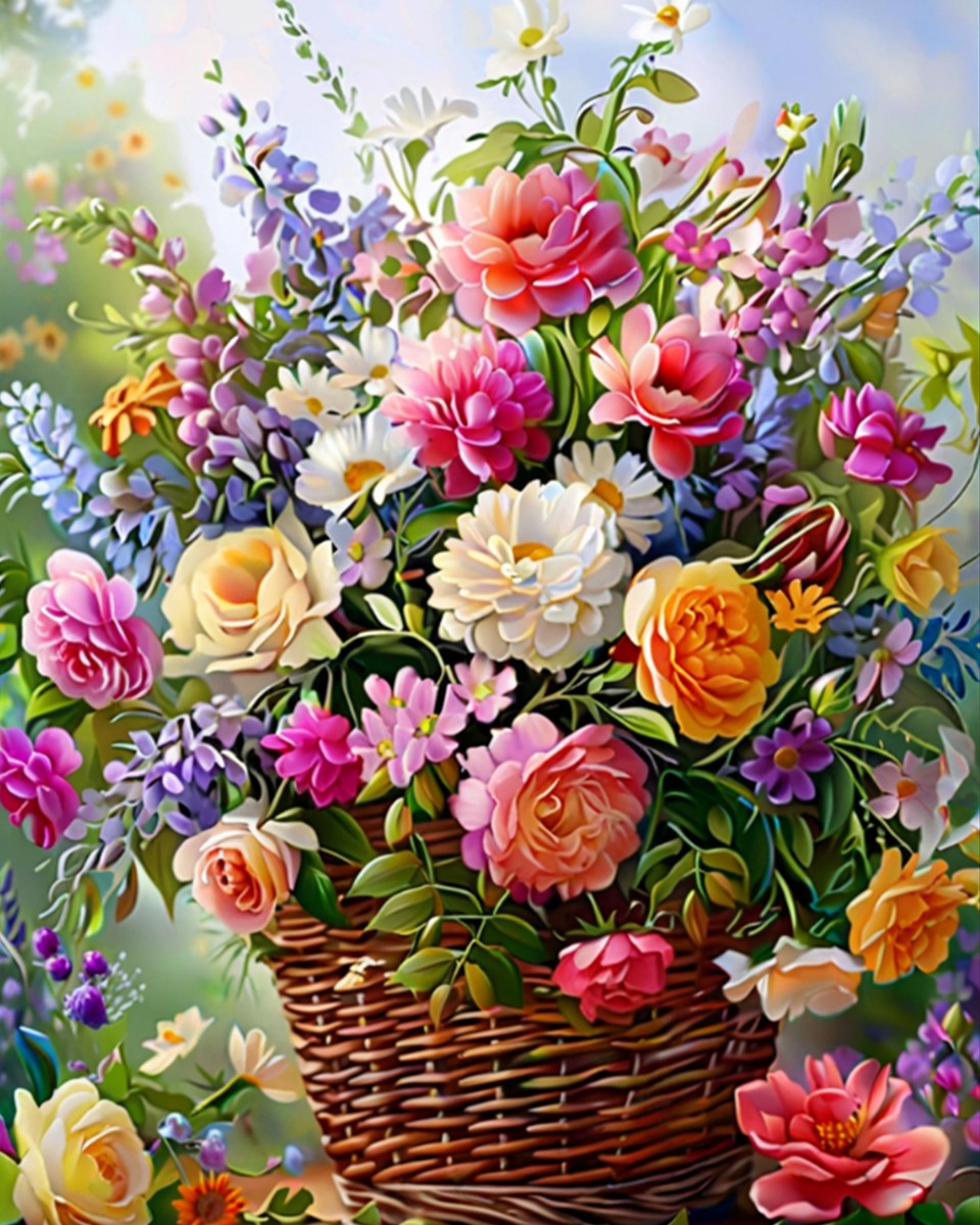Lush Garden Flower Basket – Paint by Numbers Kit