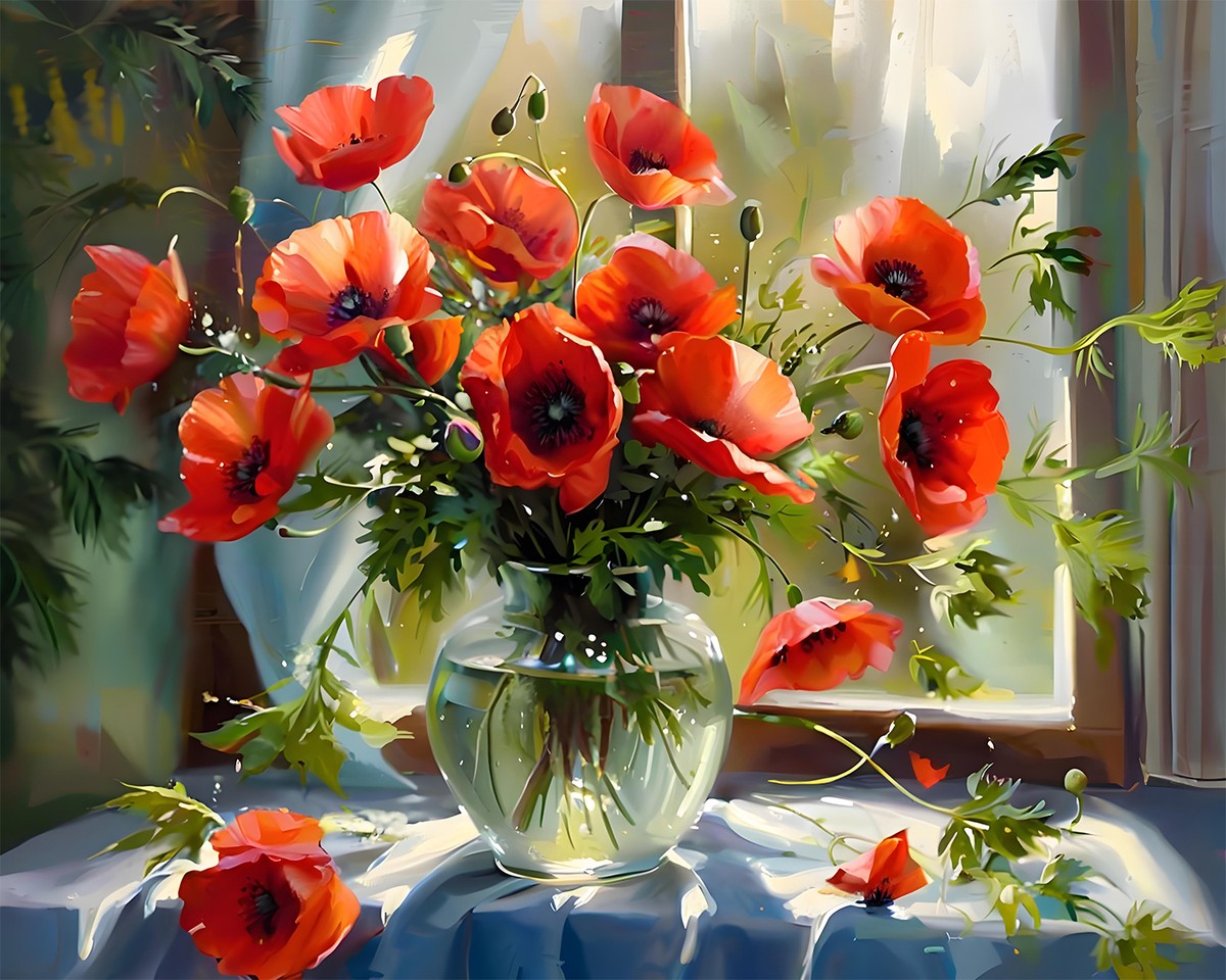 Radiant Red Poppy Bouquet – Paint by Numbers Kit