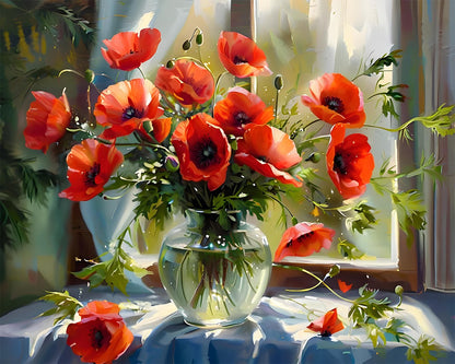 Radiant Red Poppy Bouquet – Paint by Numbers Kit