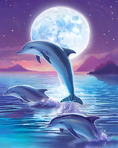 Moonlit Dolphin Leap – Paint by Numbers Kit