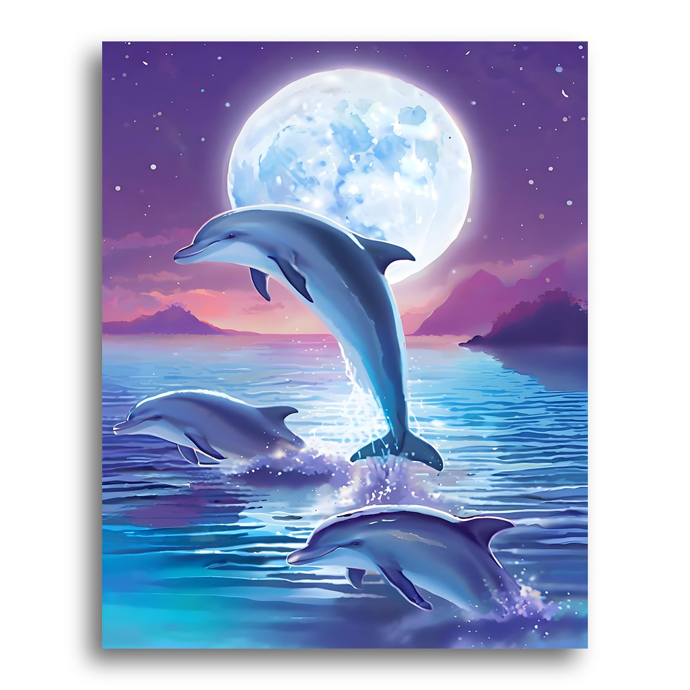 Moonlit Dolphin Leap – Paint by Numbers Kit