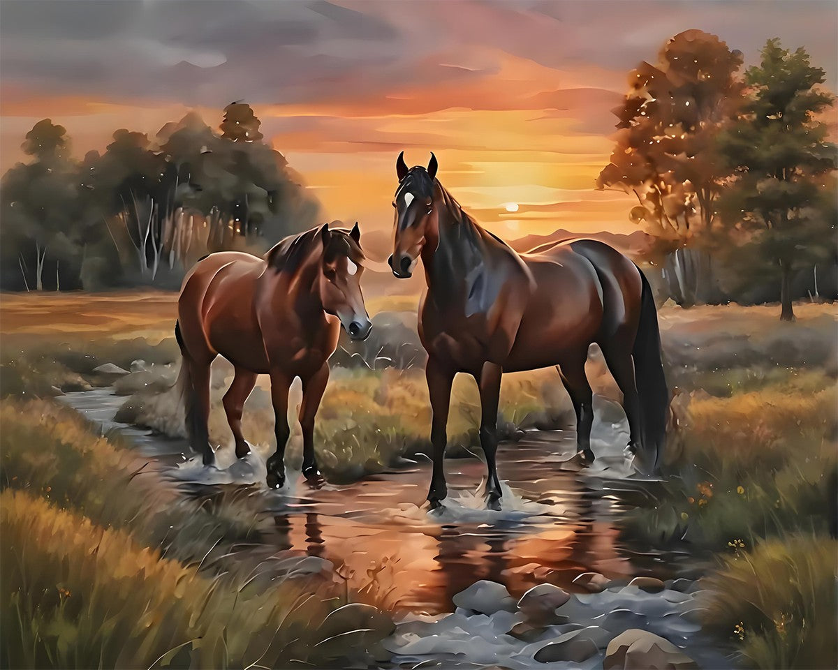 Sunset Horses Crossing – Paint by Numbers Kit