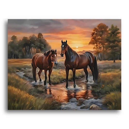 Sunset Horses Crossing – Paint by Numbers Kit