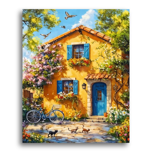 Sunny Cottage with Cats – Paint by Numbers Kit