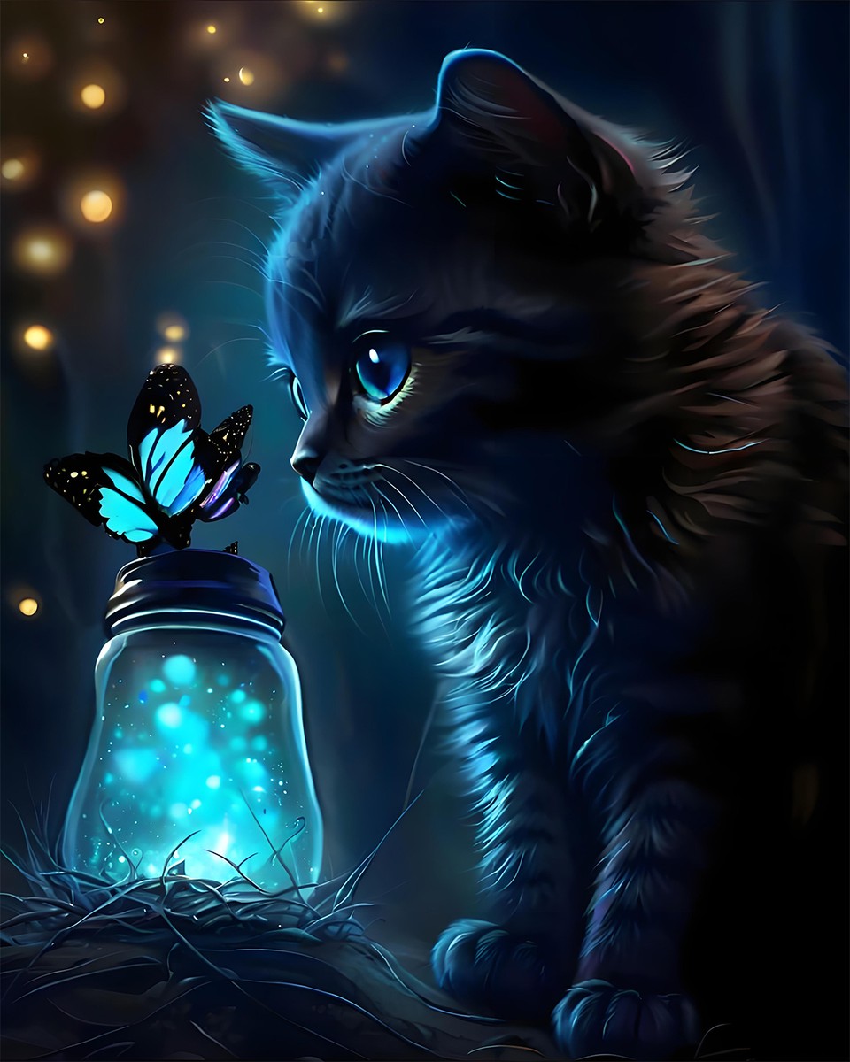 Midnight Cat and Butterfly – Paint by Numbers Kit