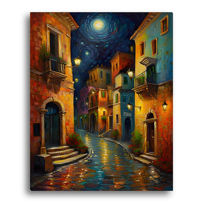 Moonlit Village Street – Paint by Numbers Kit