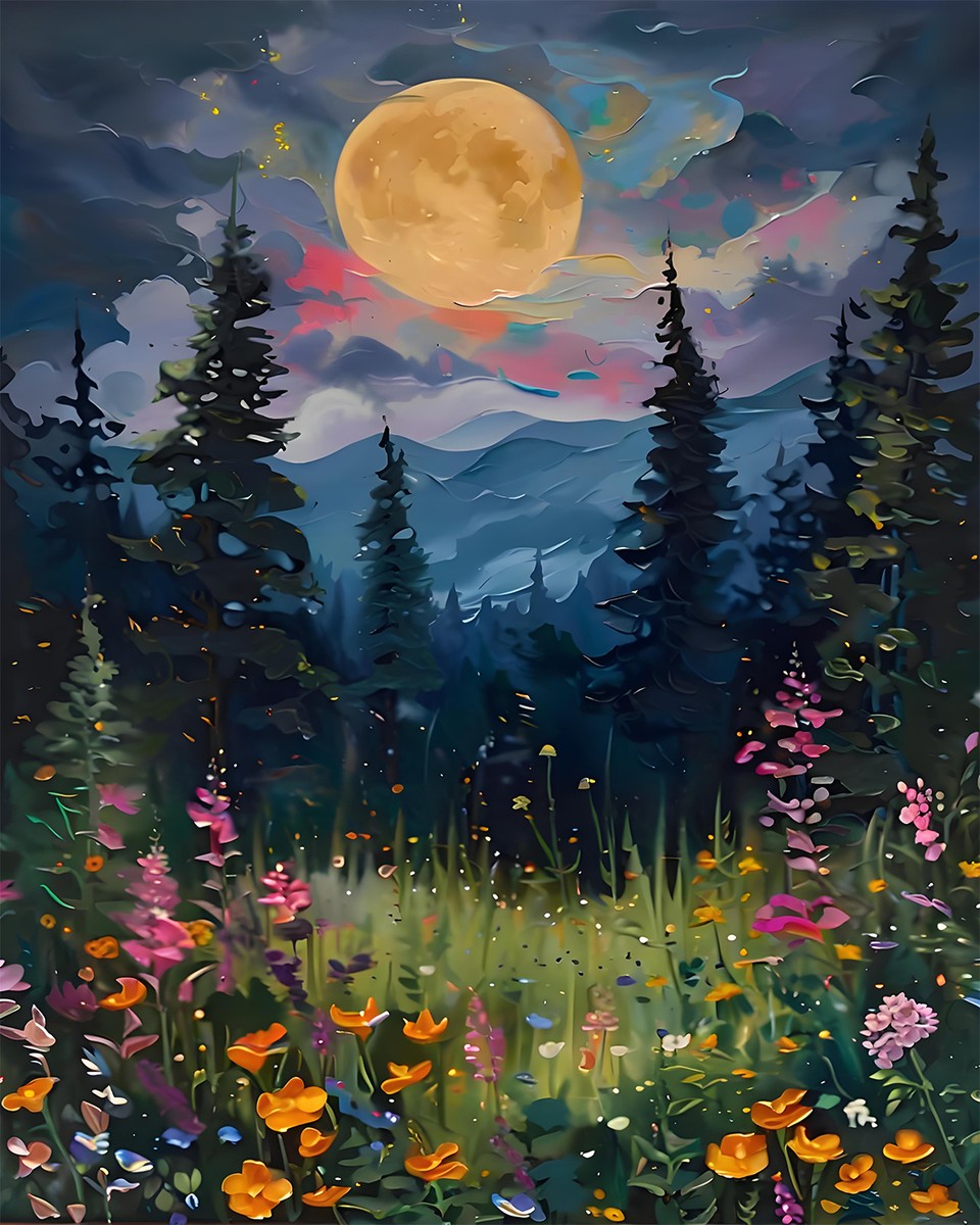 Moonlit Wildflower Meadow – Paint by Numbers Kit